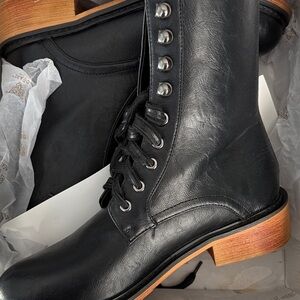 BEAST FASHION Black Leather women’s  Lace-Up Boots